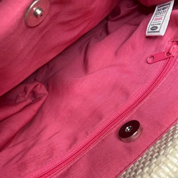 Vintage Style Old Navy Straw Woven Floral Handbag with Bamboo Handles - Picture 4 of 4